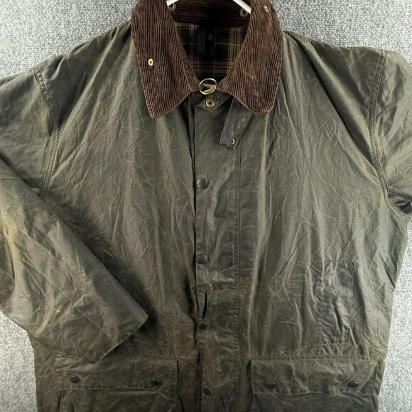 Barbour Border Waxed Jacket Full Zip A200 Green Corduroy Collar Military Size 46 - Picture 1 of 16